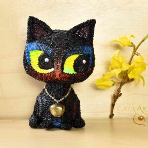 Lucky black cat figure with mini bell jewellery