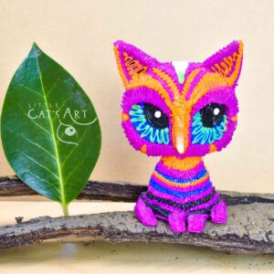 Multicolour pink striped cat figure