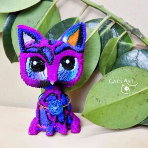 Purple leopard pattern cat figurine