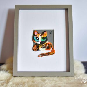 Calico cat 3D sculpture in frame