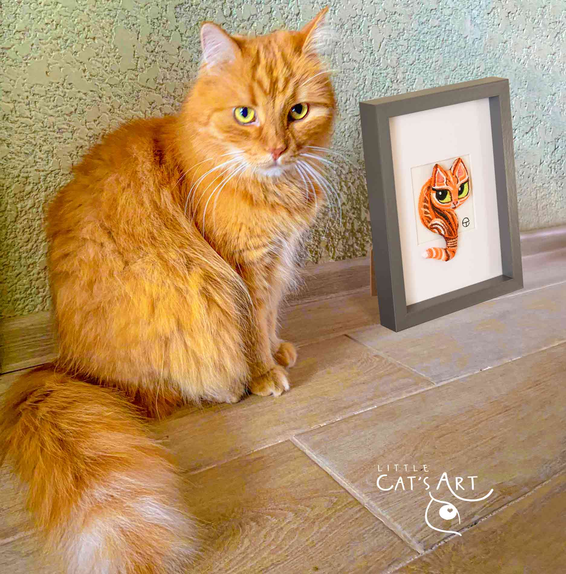 Modern 3D wall art Ginger cat and real ginger cat