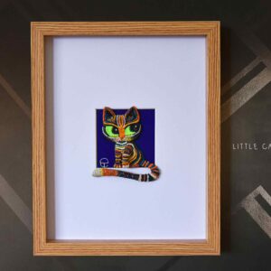 Modern Tabby cat sculpture in frame