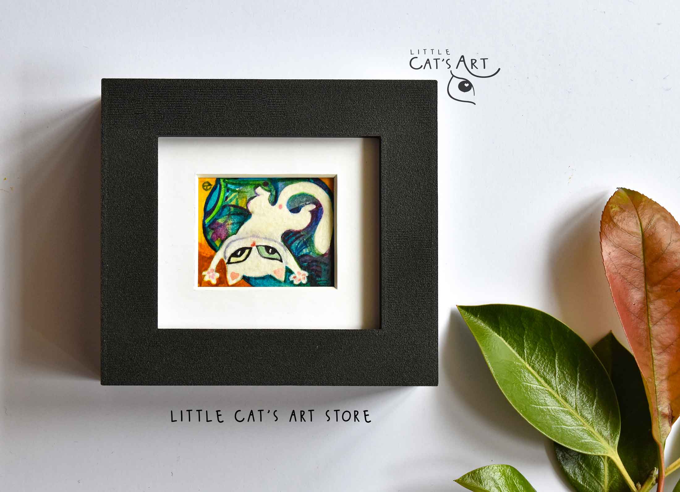 Casper the white cat neon painting