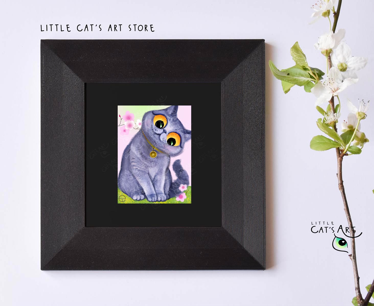 British Shorthair cat digital portrait by Little Cat's Art