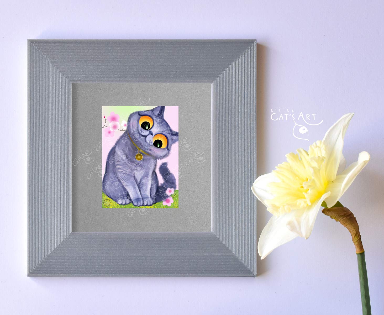 British Shorthair cat digital portrait by Little Cat's Art