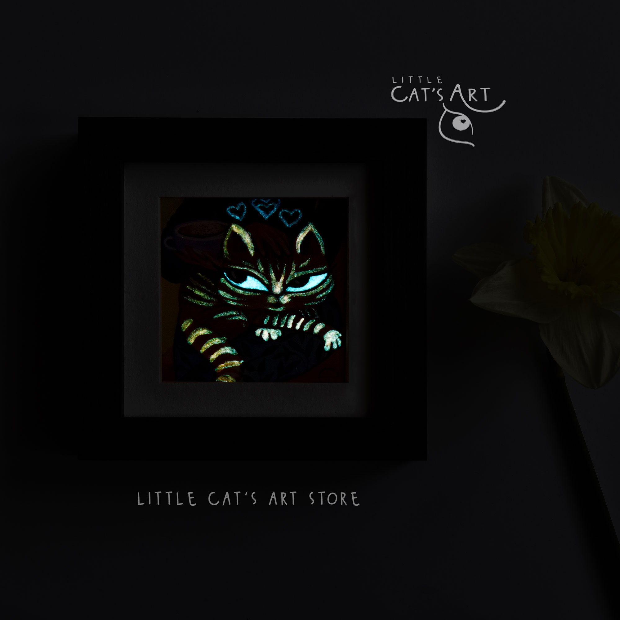 Ginger cat nap and cat mom cappuccino time glow in the painting