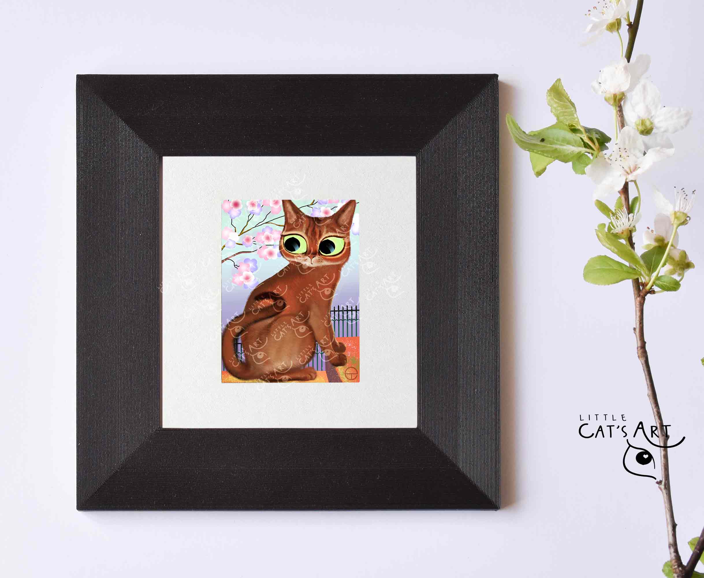Abyssinian cat digital portrait blossom spring