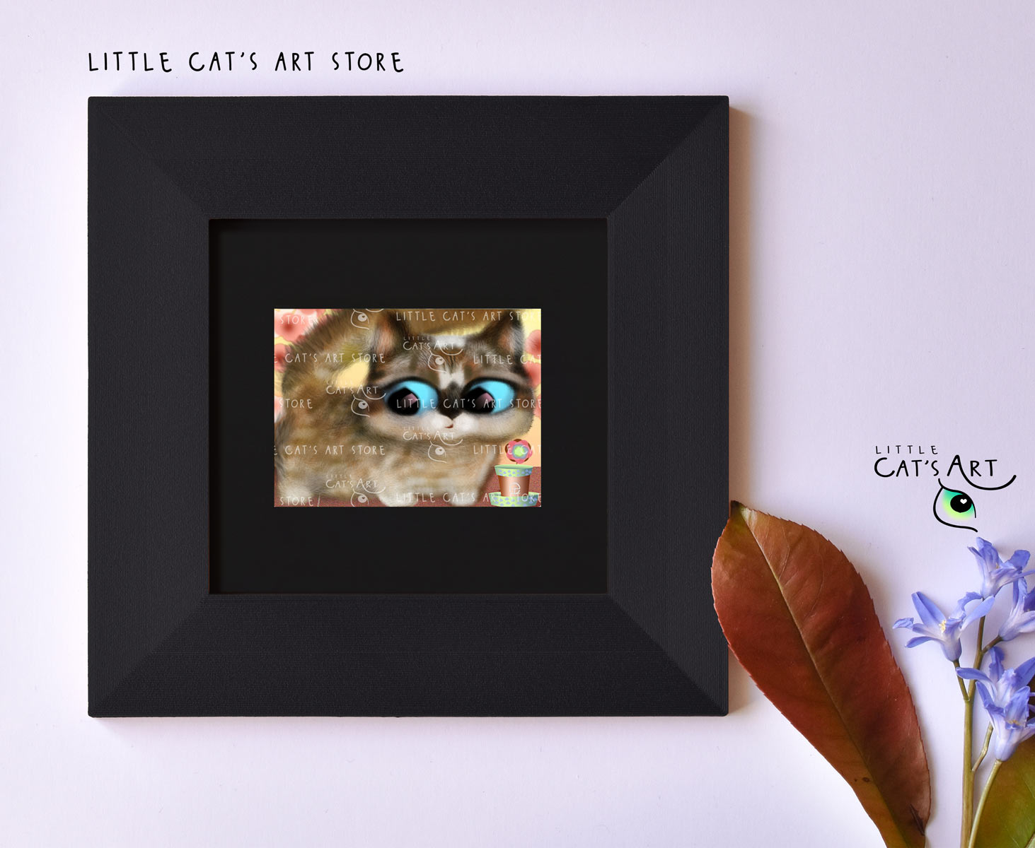 Munchkin cat art print in black frame
