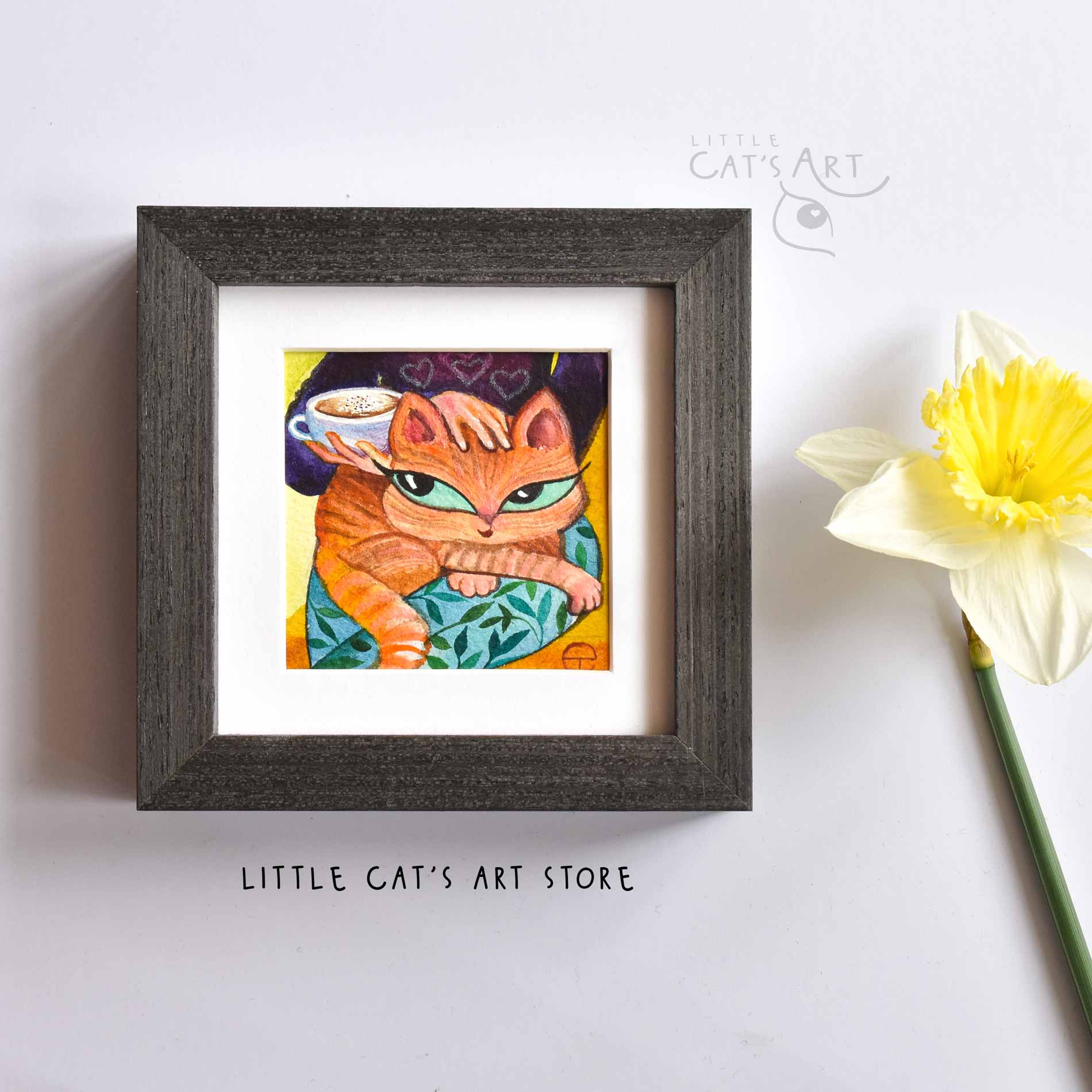 Ginger cat nap and cat mom cappuccino time painting