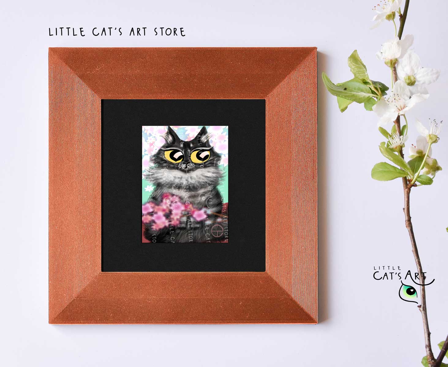 Maine Coon digital cat portrait in copper frame