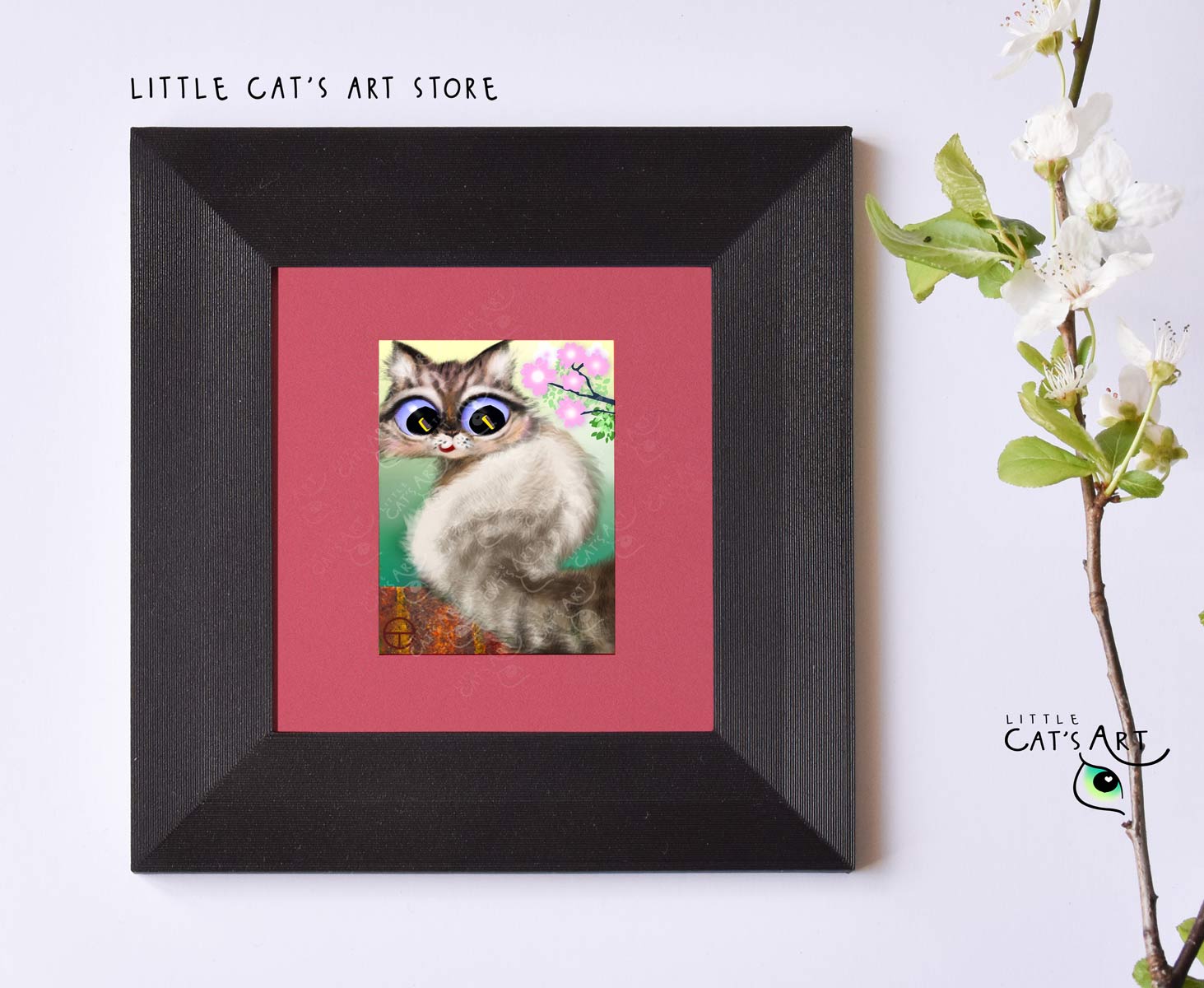 Felix the Neva Masquerade cat spring digital print in black frame