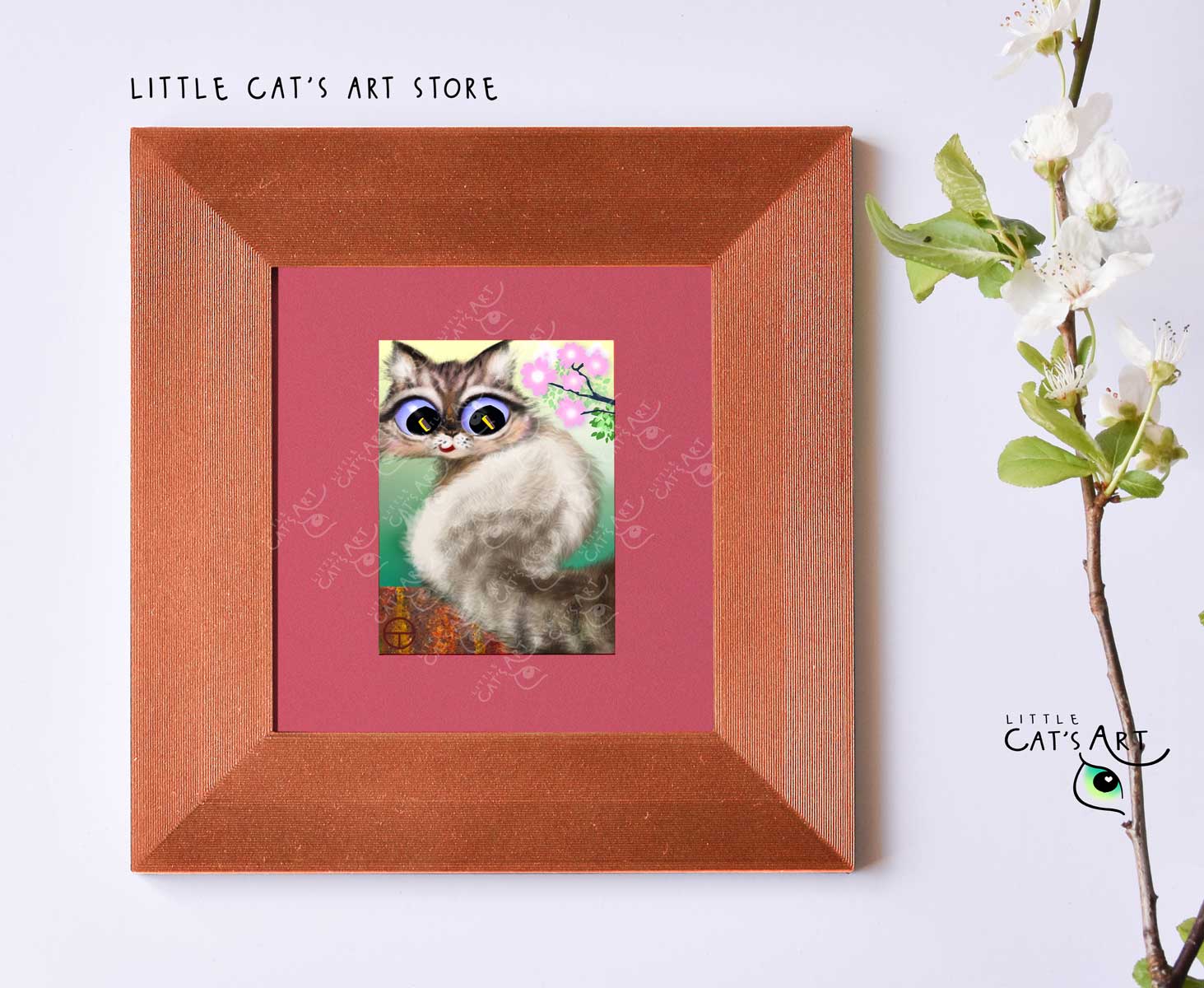 Felix the Neva Masquerade cat spring digital print in copper frame