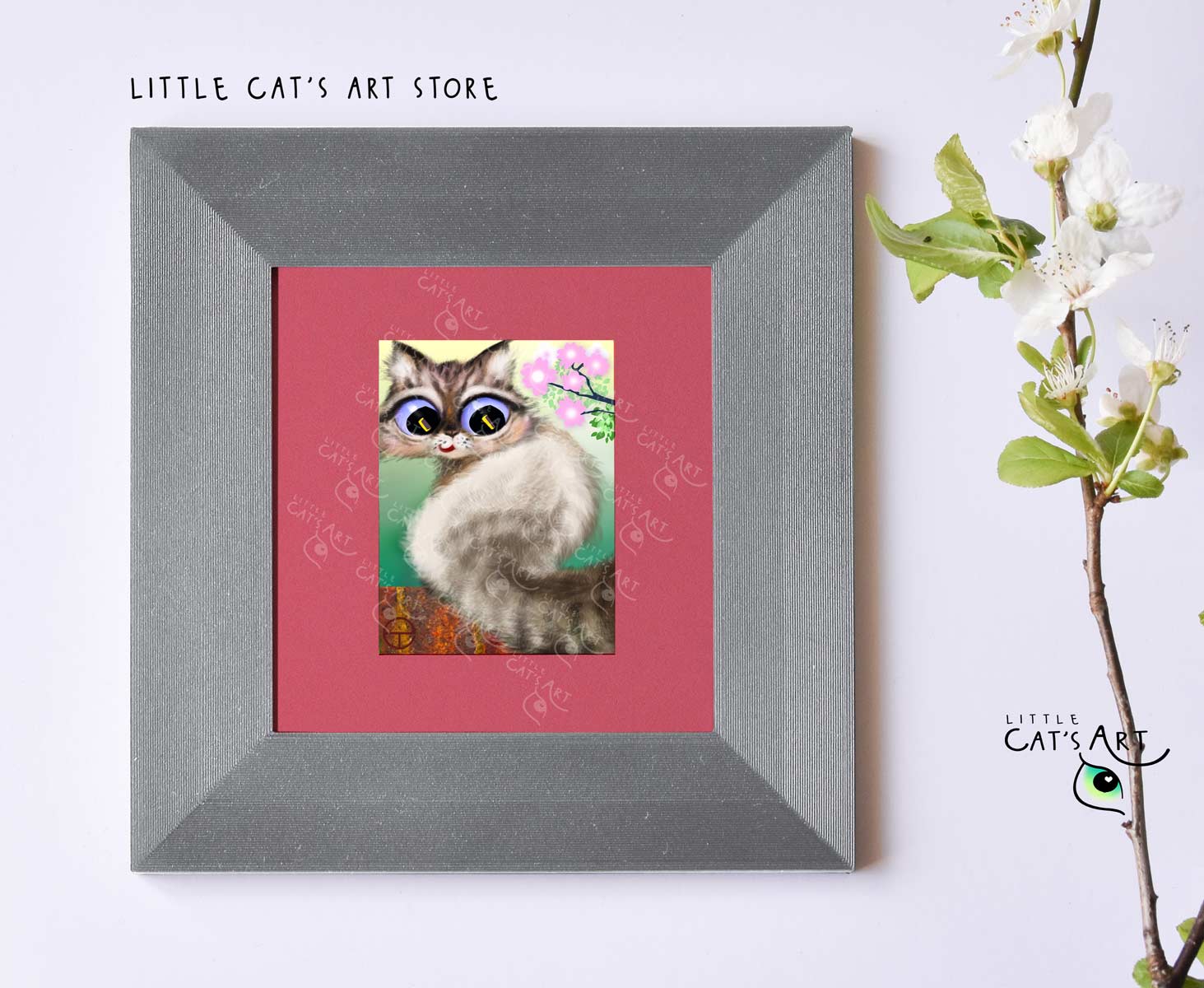 Felix the Neva Masquerade cat spring digital print in silver frame