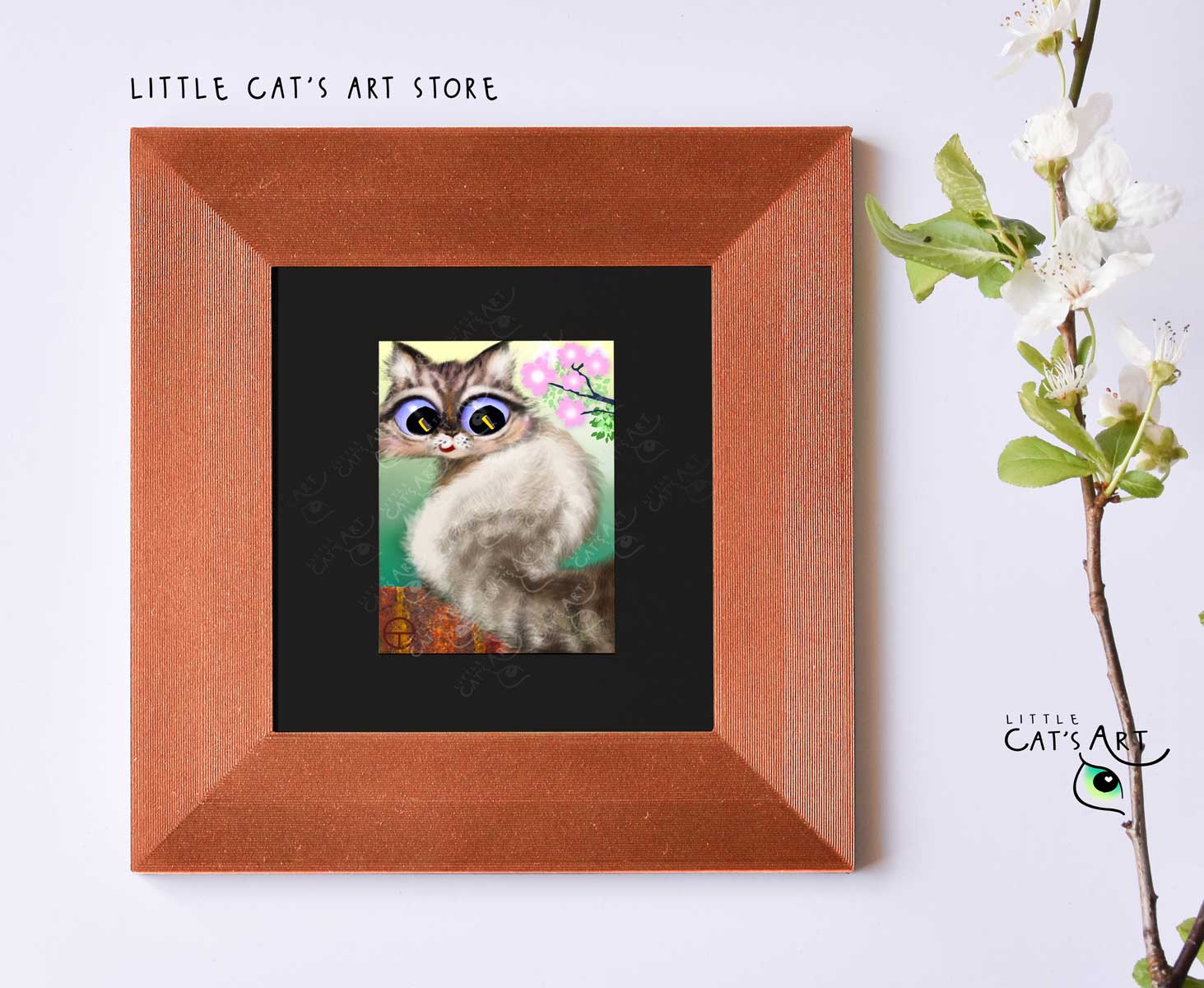 Felix the Neva Masquerade cat spring digital print in copper frame