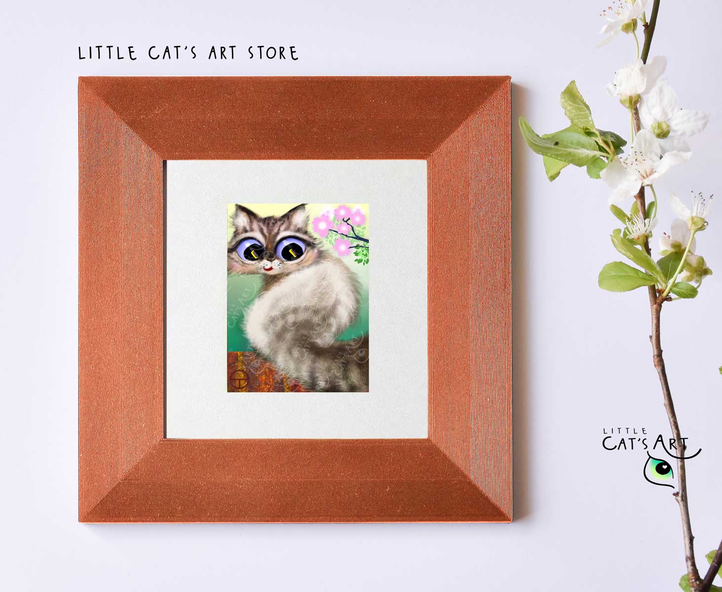 Felix the Neva Masquerade cat spring digital print in copper frame