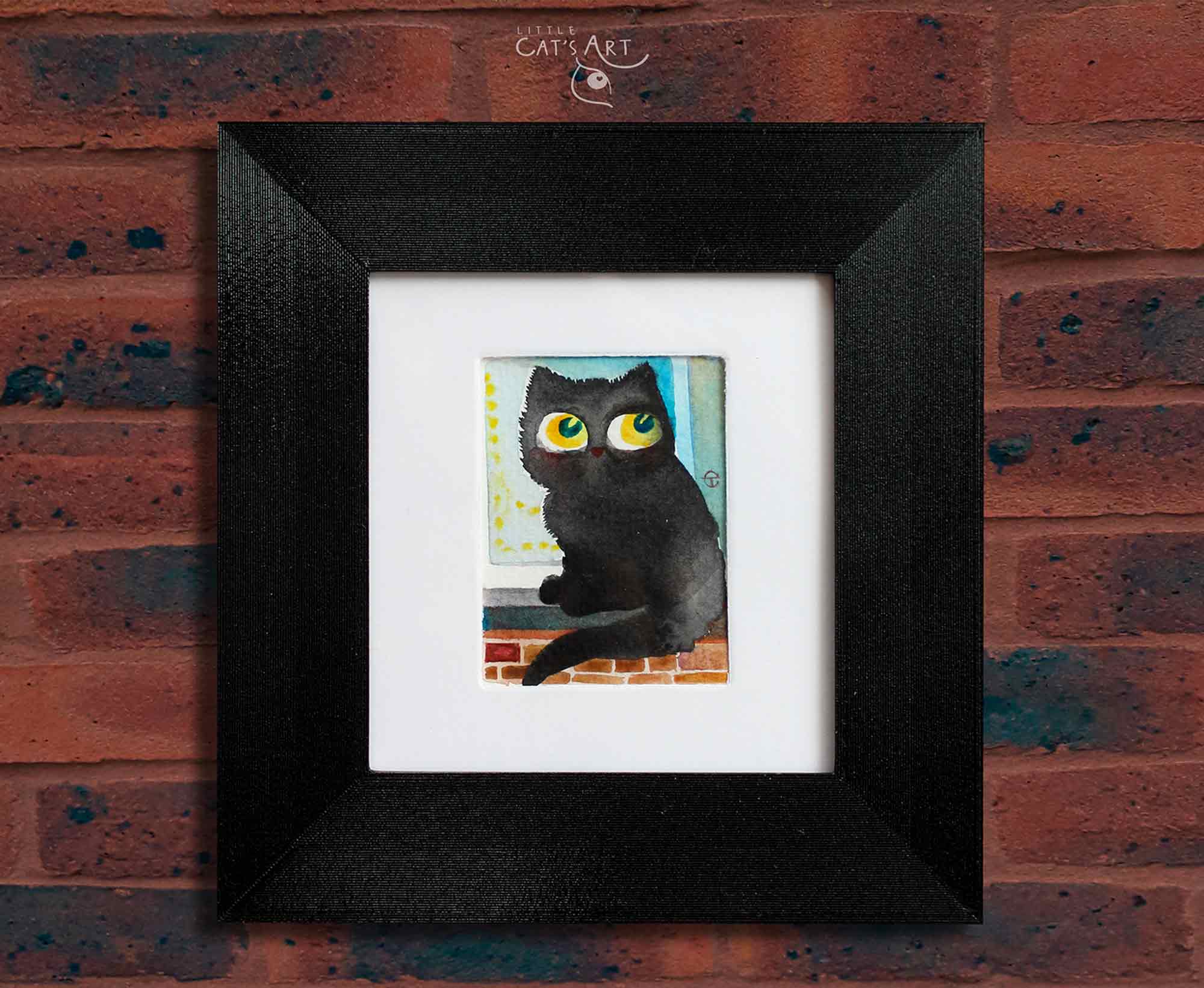 Black cat gossiping on the window sill