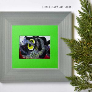 Naughty Black cat playing with a Christmas garland painting