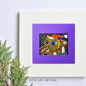 Santa's sleigh Cat Christmas shiny painting