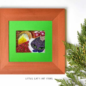 Sleepy cat Christmas cozy home painting