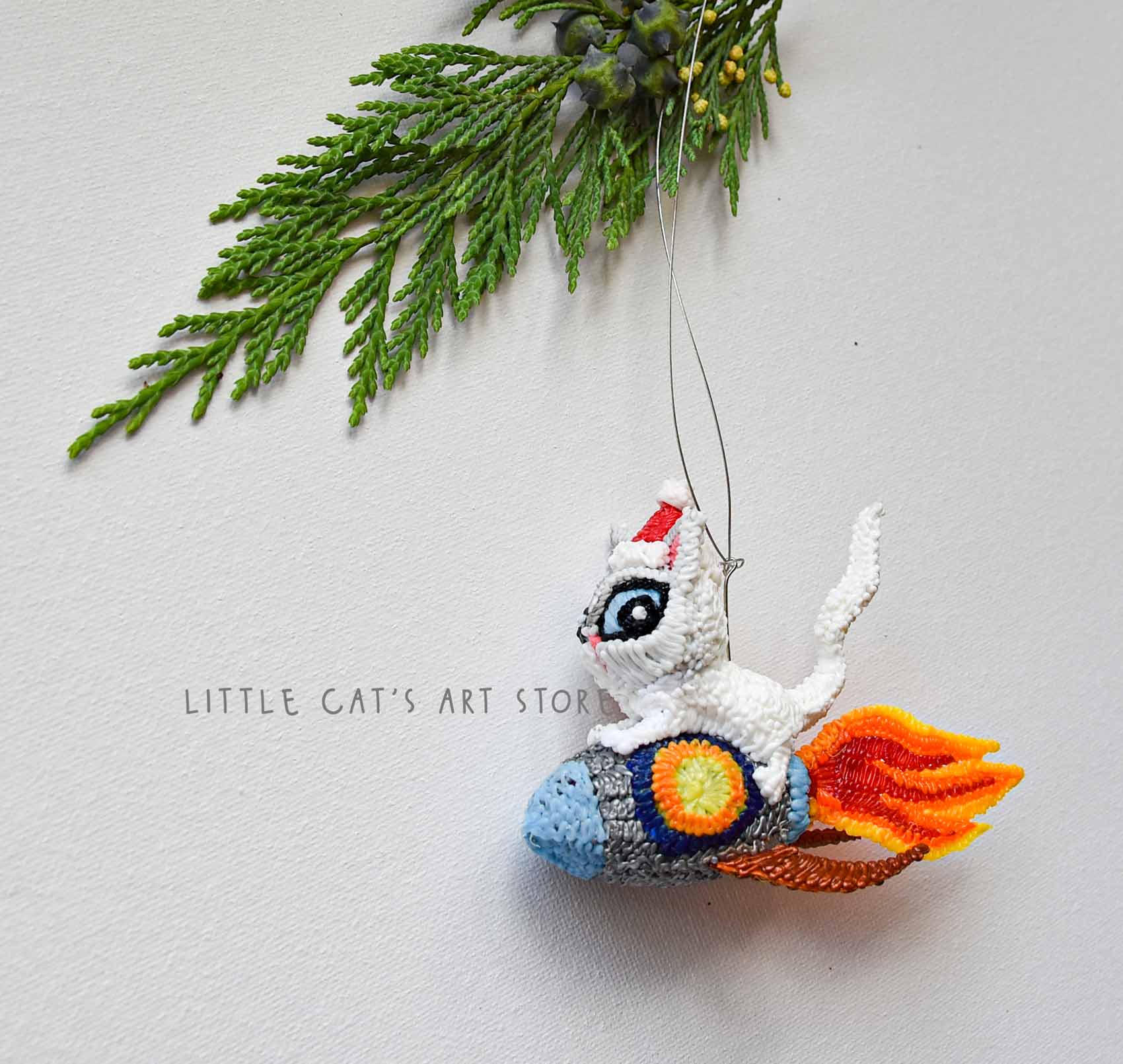 Launching Rocket Cat 3D Christmas Tree decoration