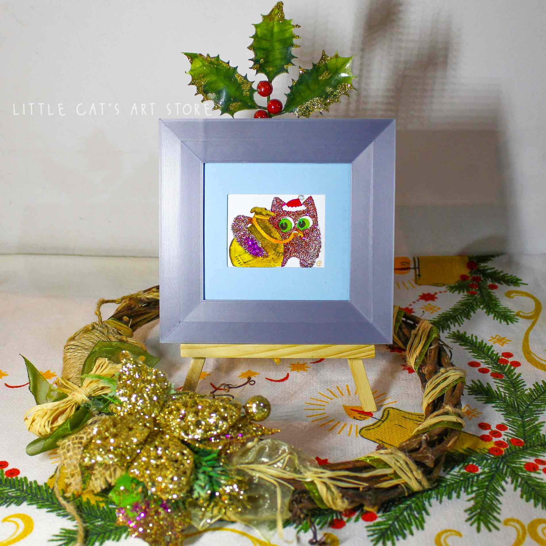 Santa Cat shiny Christmas painting - Image 2