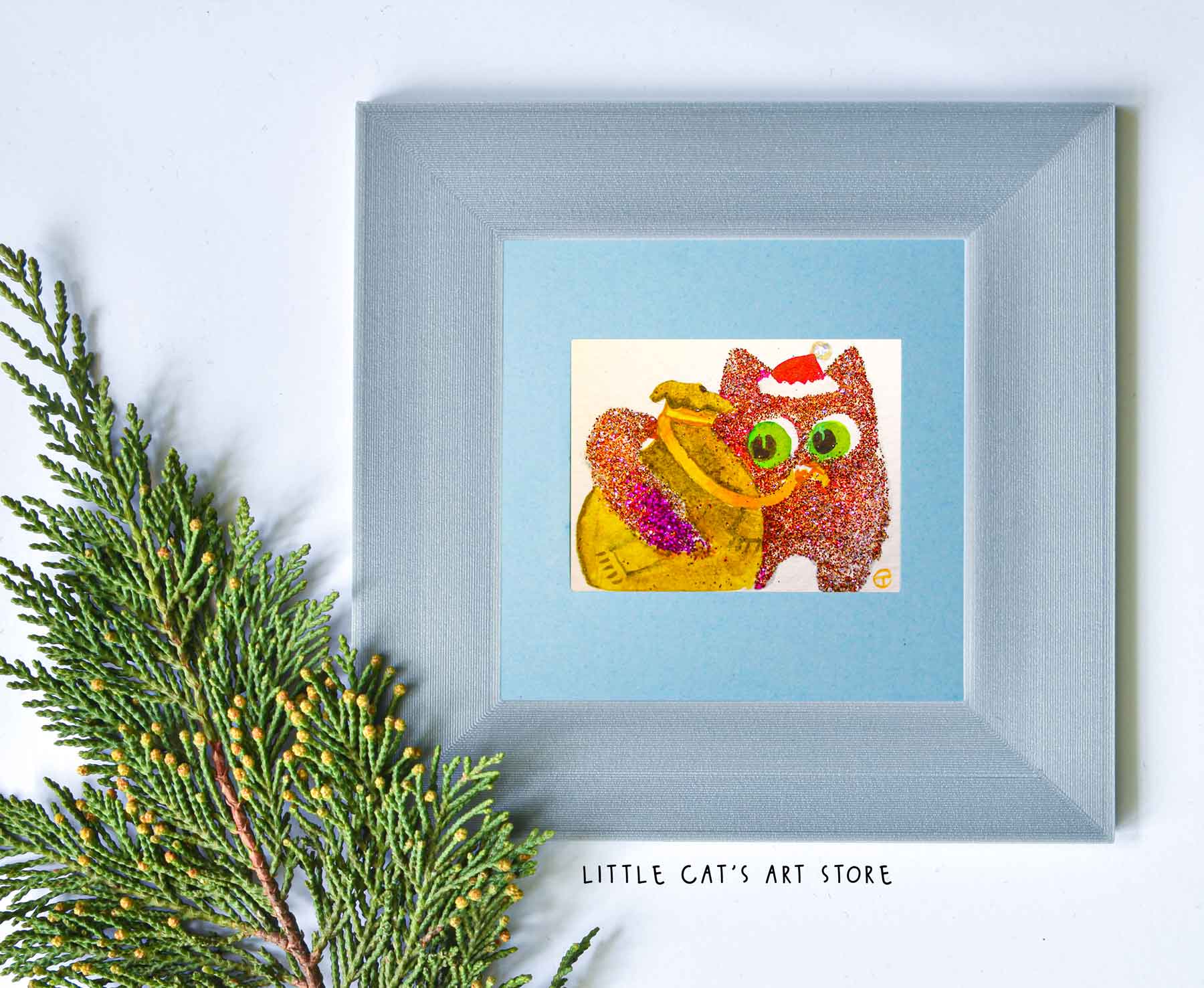 Santa Claus cat glitter portrait