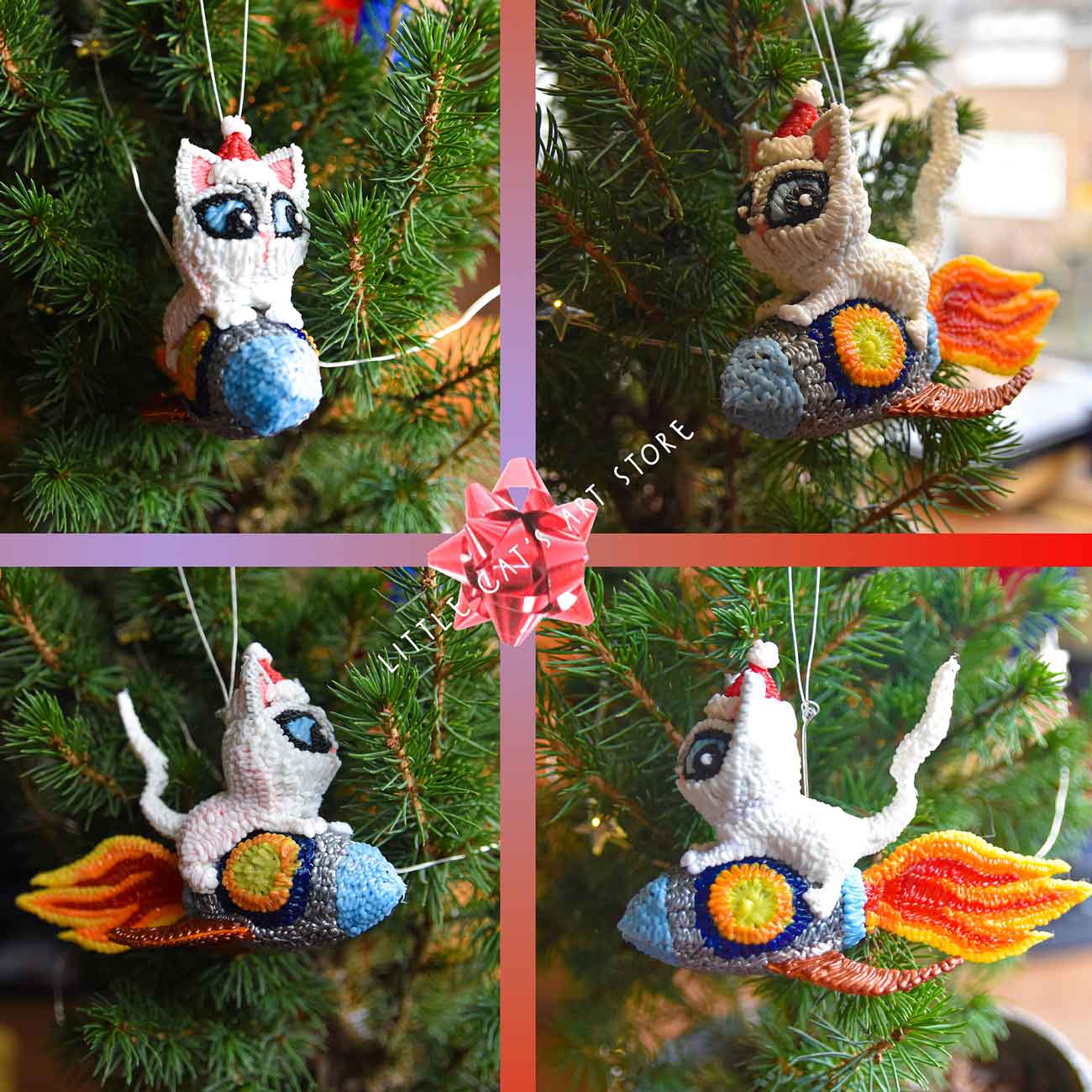 Launching Rocket Cat 3D Christmas Tree decoration