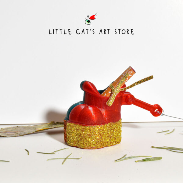 red and green cat paw shoe 3D print Christmas tree decoration