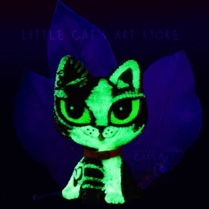 Black and white cat glow-in-dark figurine by Little Cat's Art