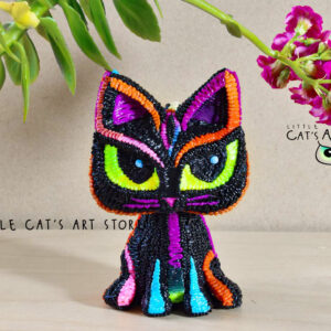 Black cat with neon cyber palette
