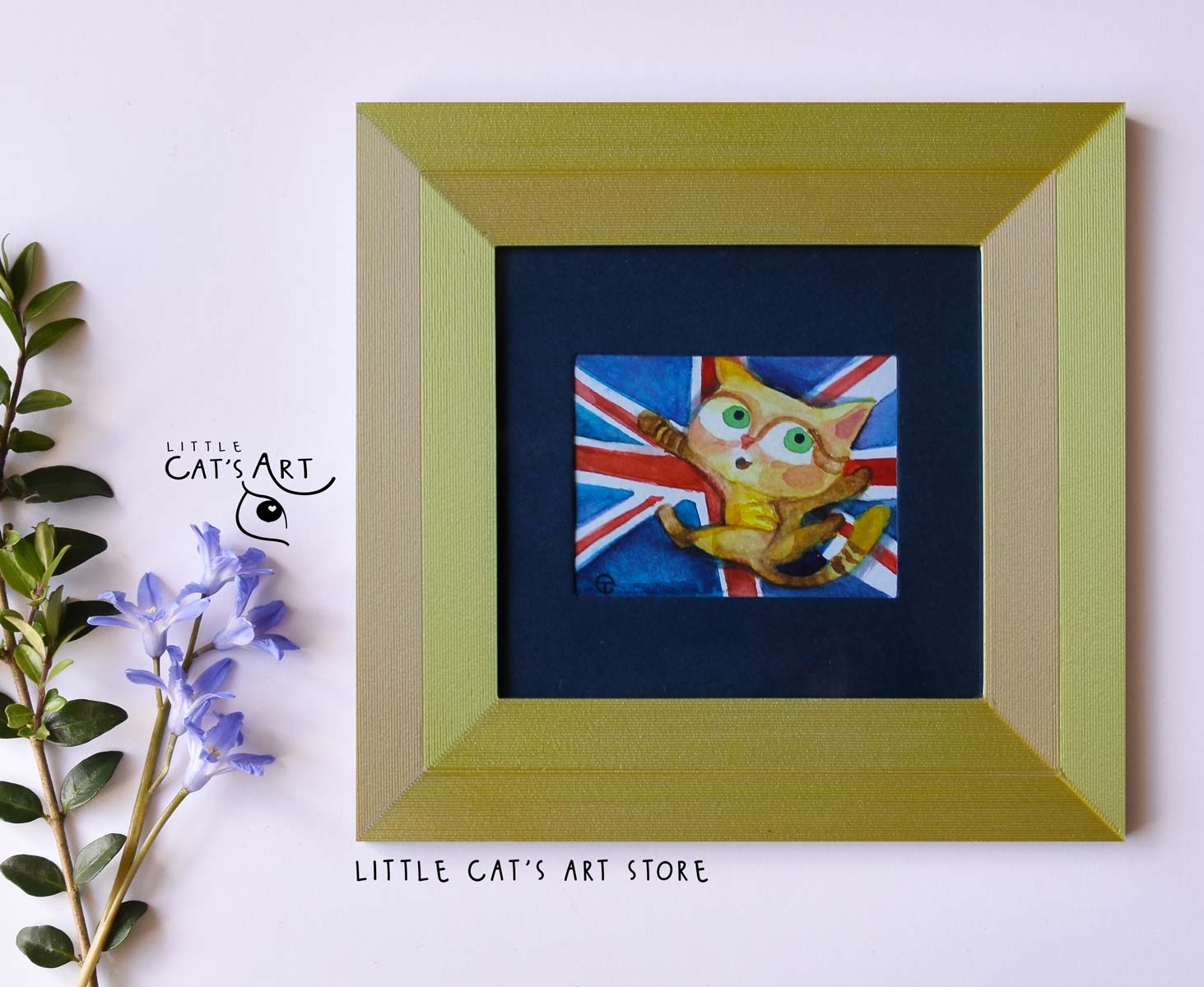 British flag ginger cat watercolour