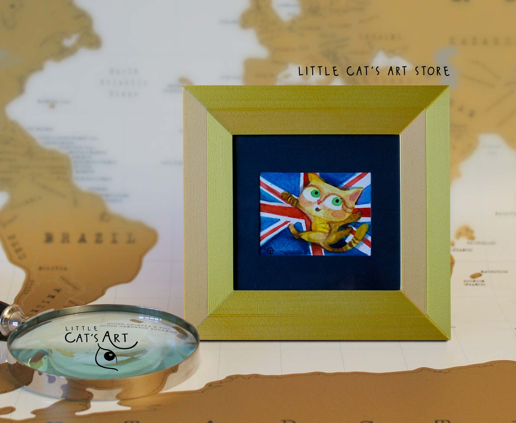 British flag ginger cat watercolour