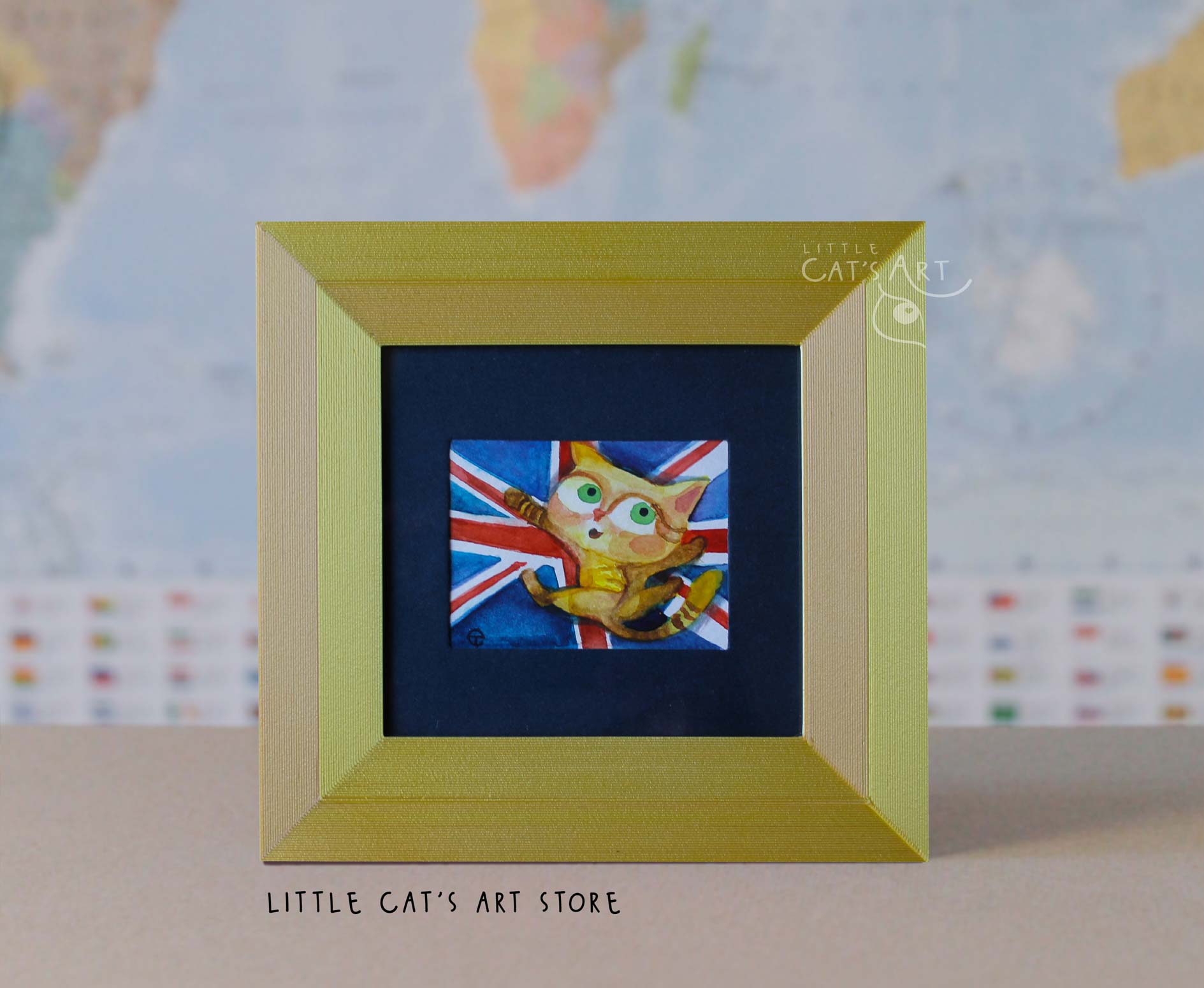British flag ginger cat watercolour