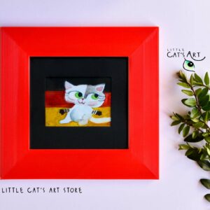 German flag and Chimera cat guard watercolour painting in red frame