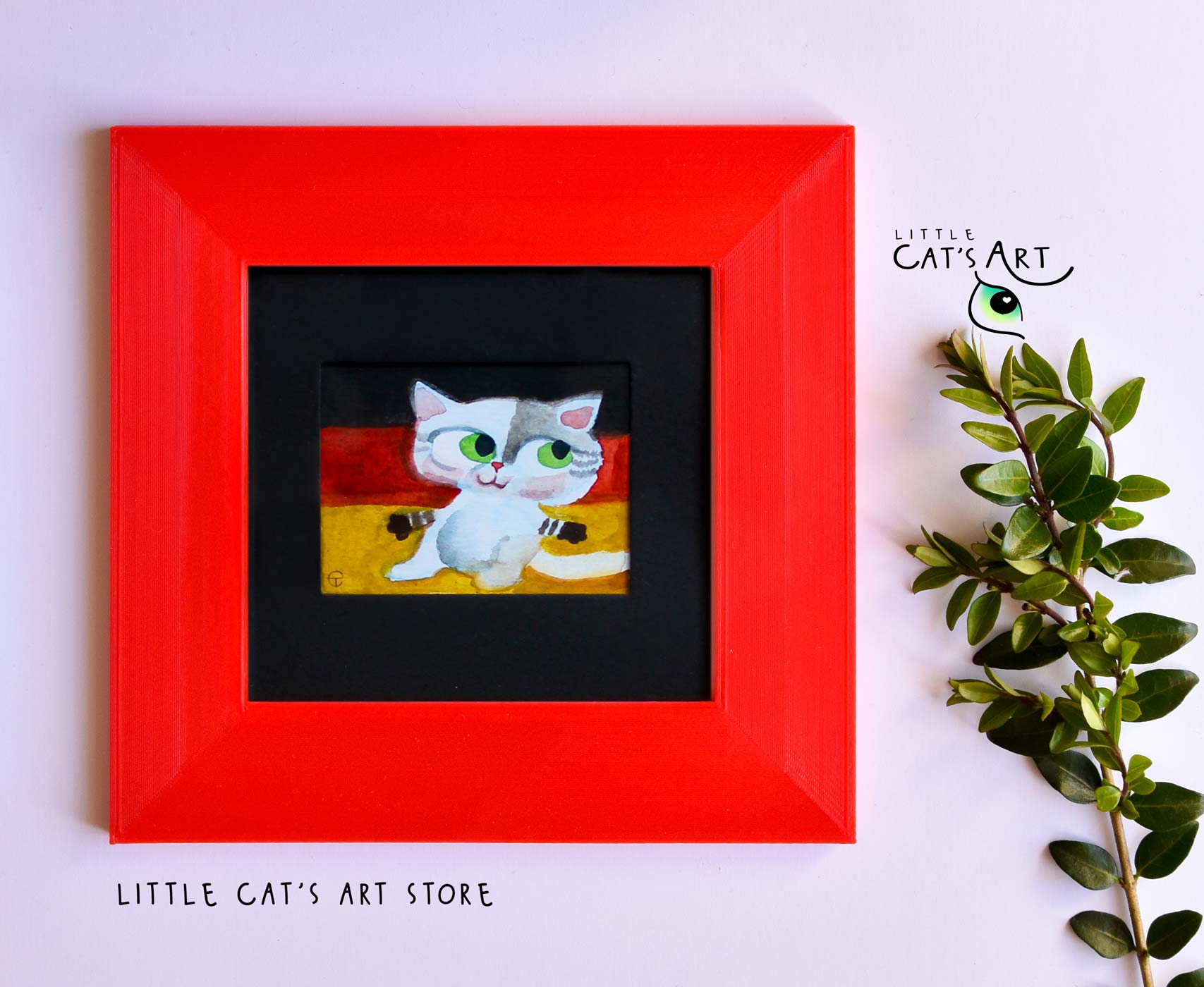 German flag and Chimera cat guard watercolour painting in red frame
