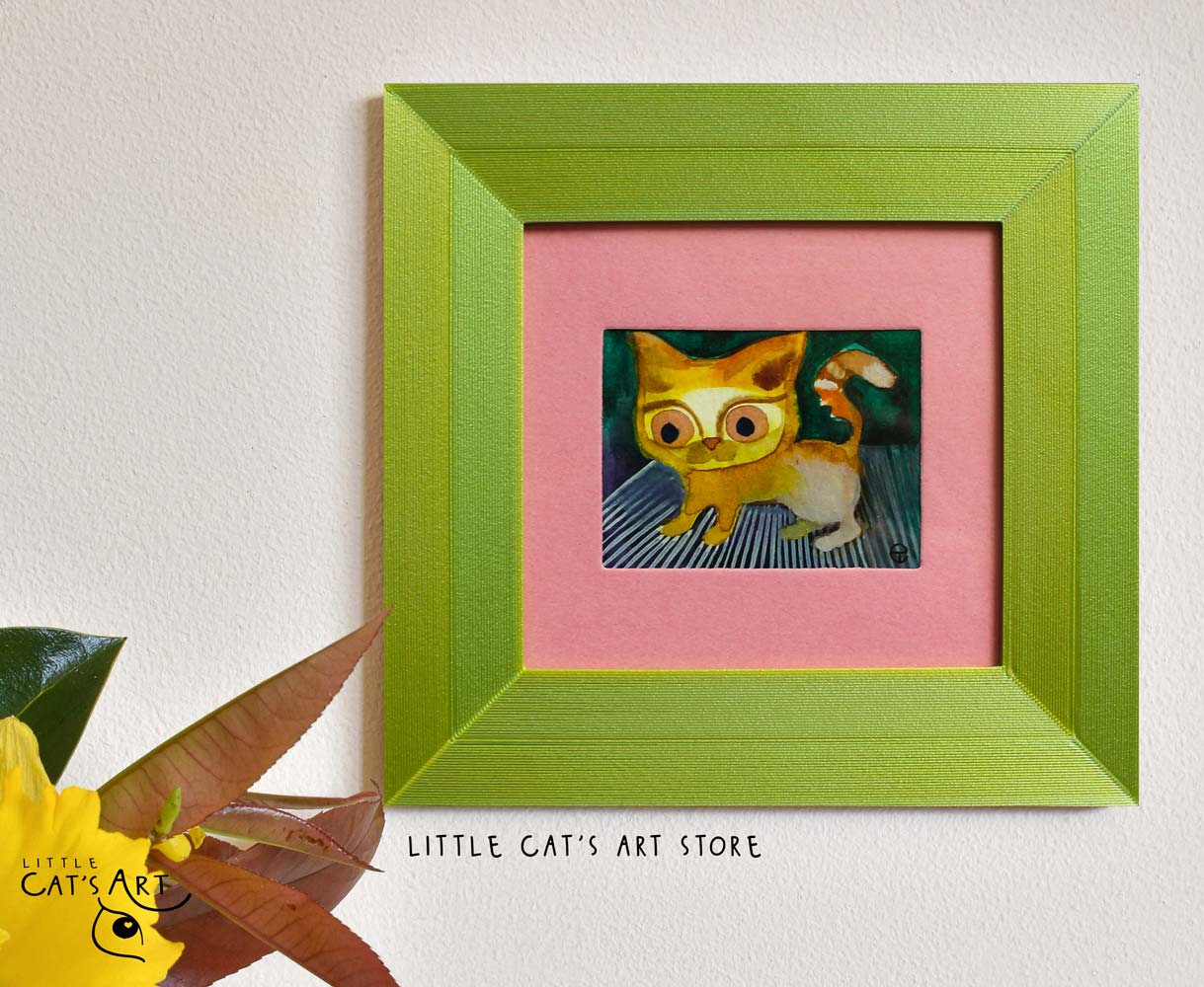 Watercolour Ginger cat portrait in 3D printed frame