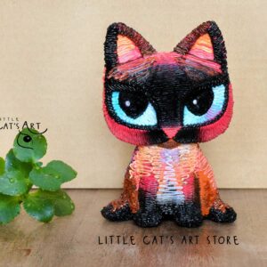 Pink Siamese cat small figurine with blue-green eyes