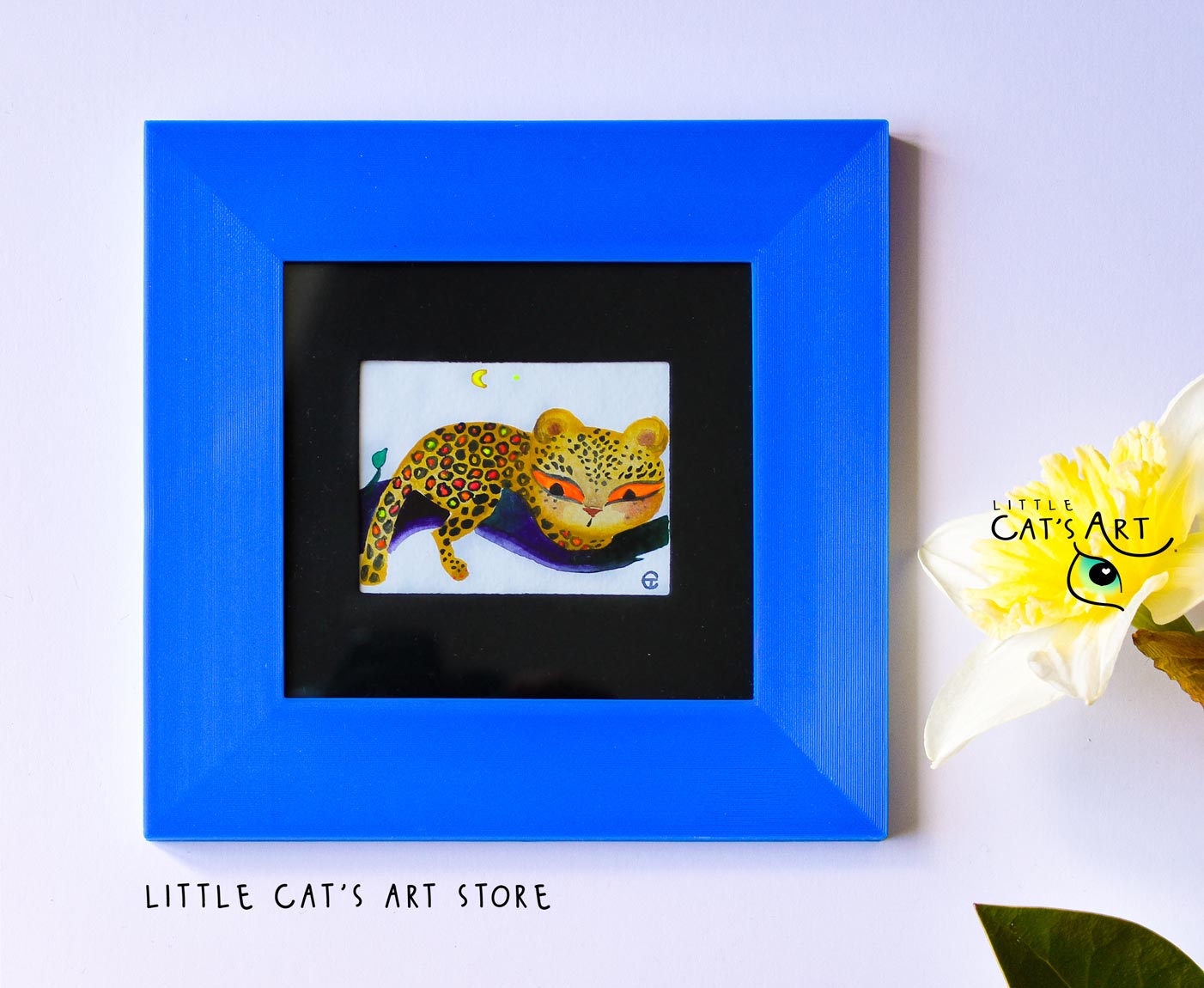 Chill time leopard portrait with neon orange eyes