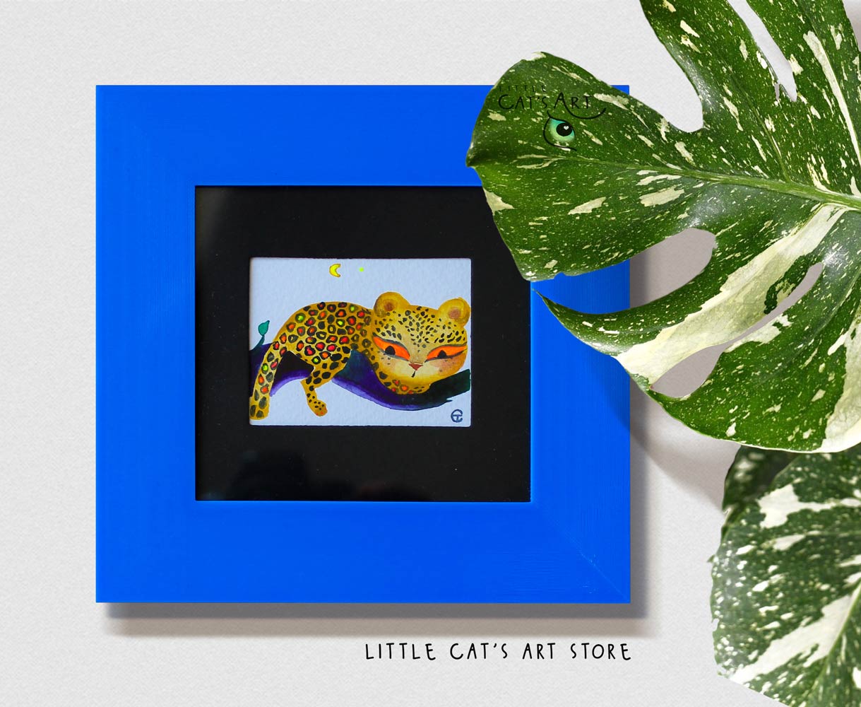 Chill time leopard portrait with neon orange eyes