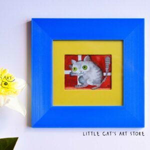 Danish flag & Dino cat watercolour painting