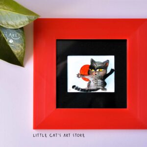 Japan flag Black Samurai Cat painting