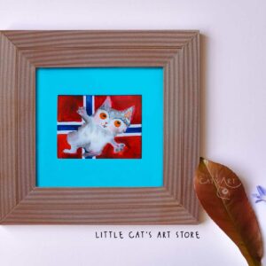 Norwegian flag & Cuddling fluffy kitty watercolour painting