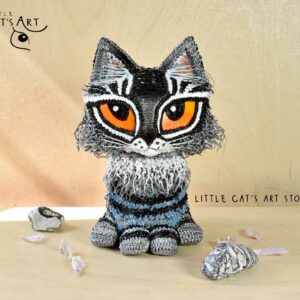 Fluffy longhair grey Maine Coon cat figurine