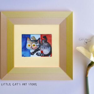 French flag and playful cat watercolour painting