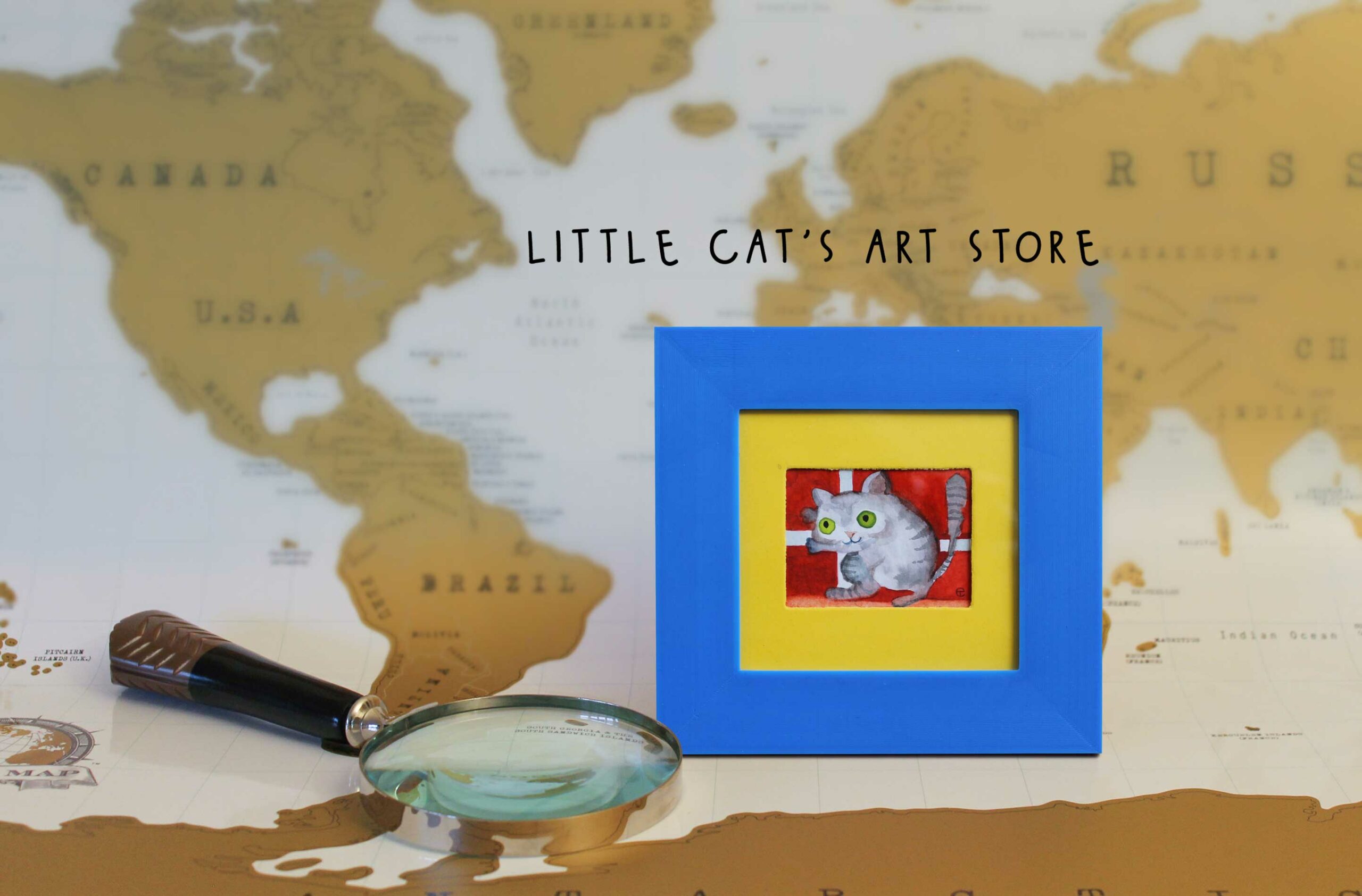 Danish flag & Dino cat watercolour painting