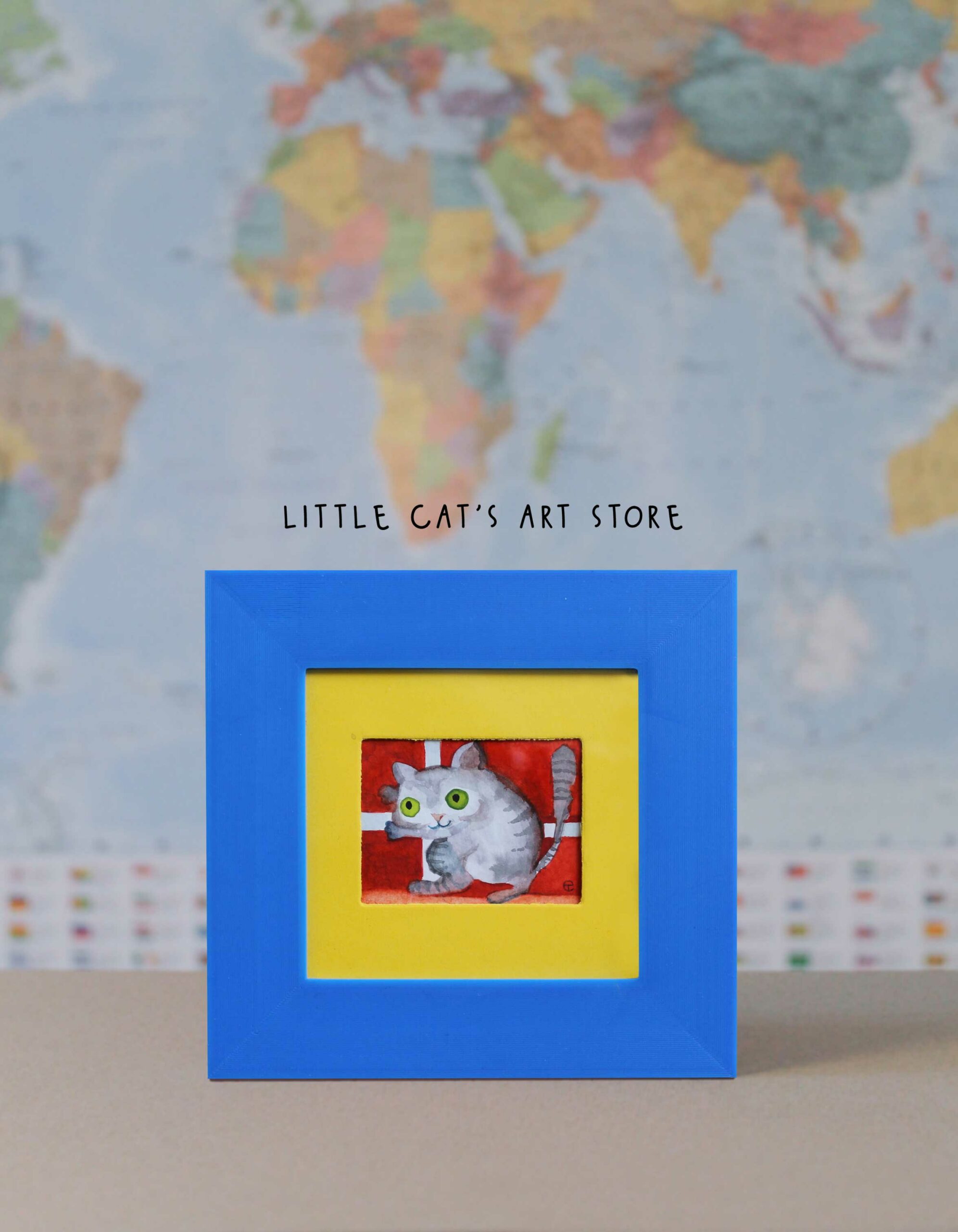 Danish flag & Dino cat watercolour painting