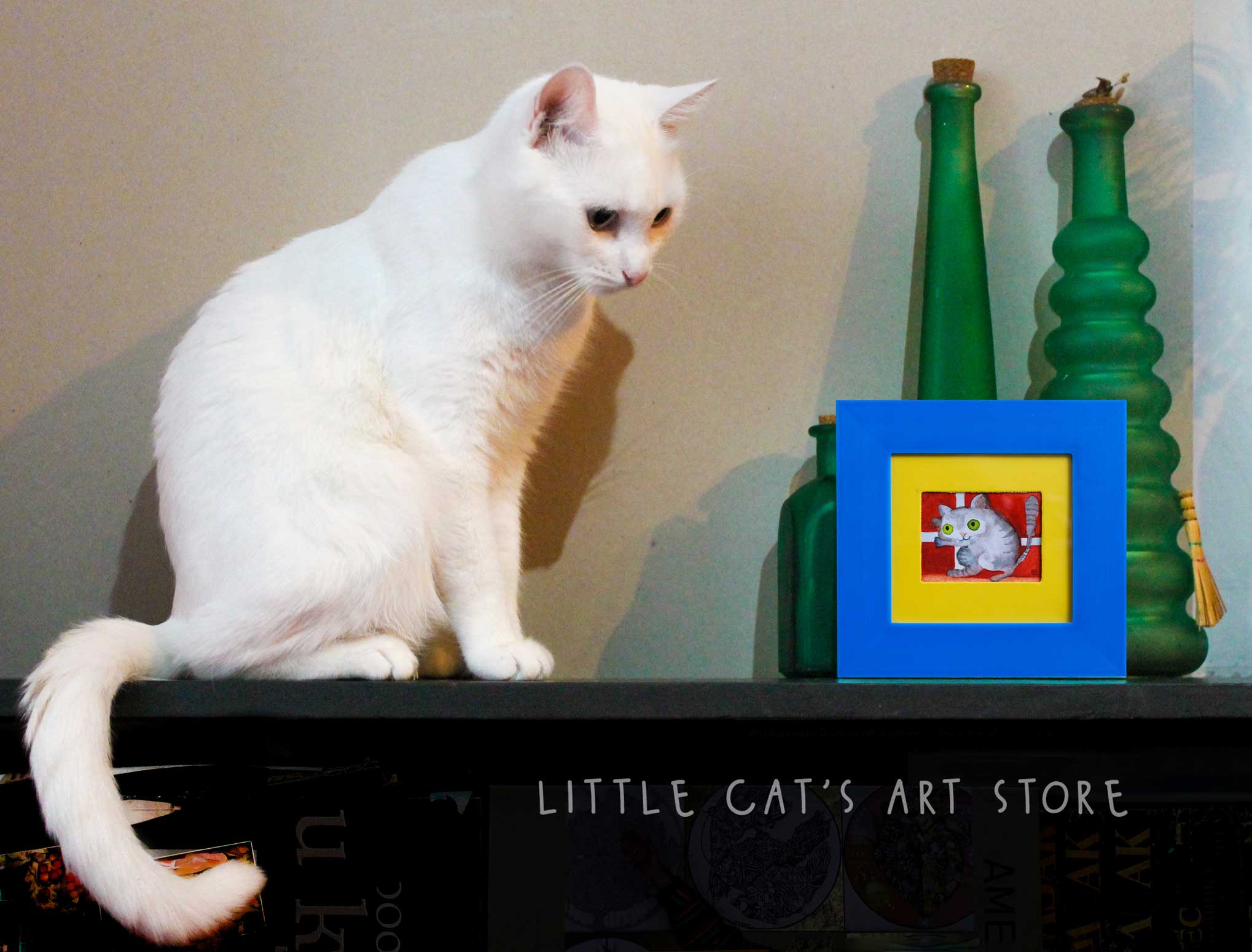 Danish flag & Dino cat watercolour painting