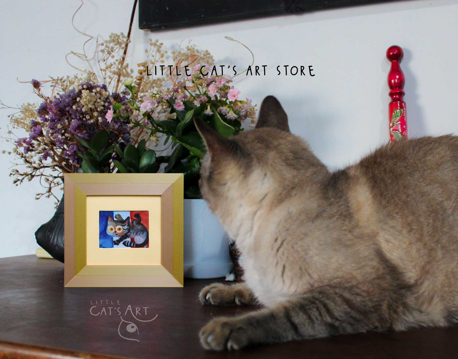 French flag and playful cat watercolour painting