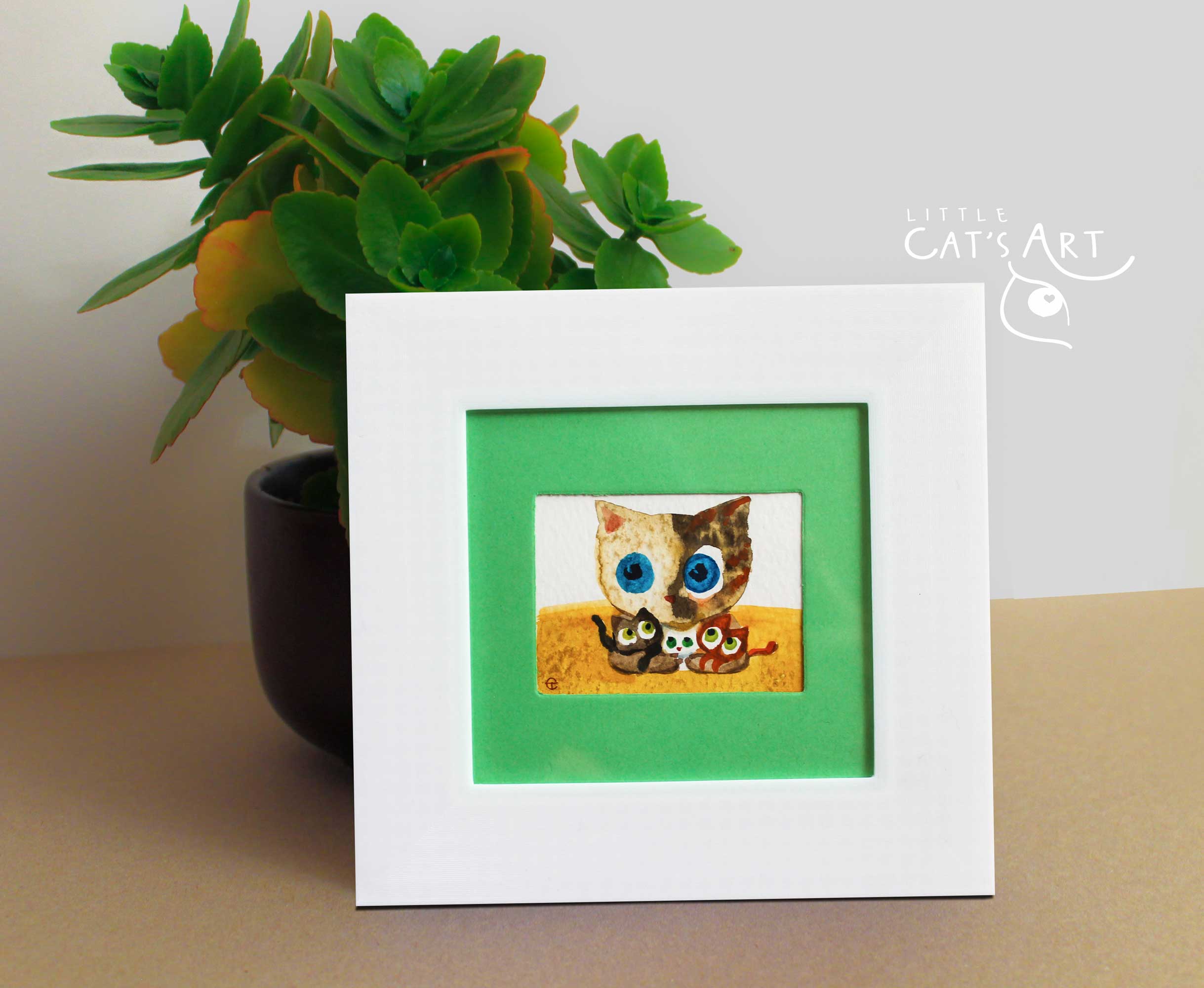 Venus face cat family watercolour painting