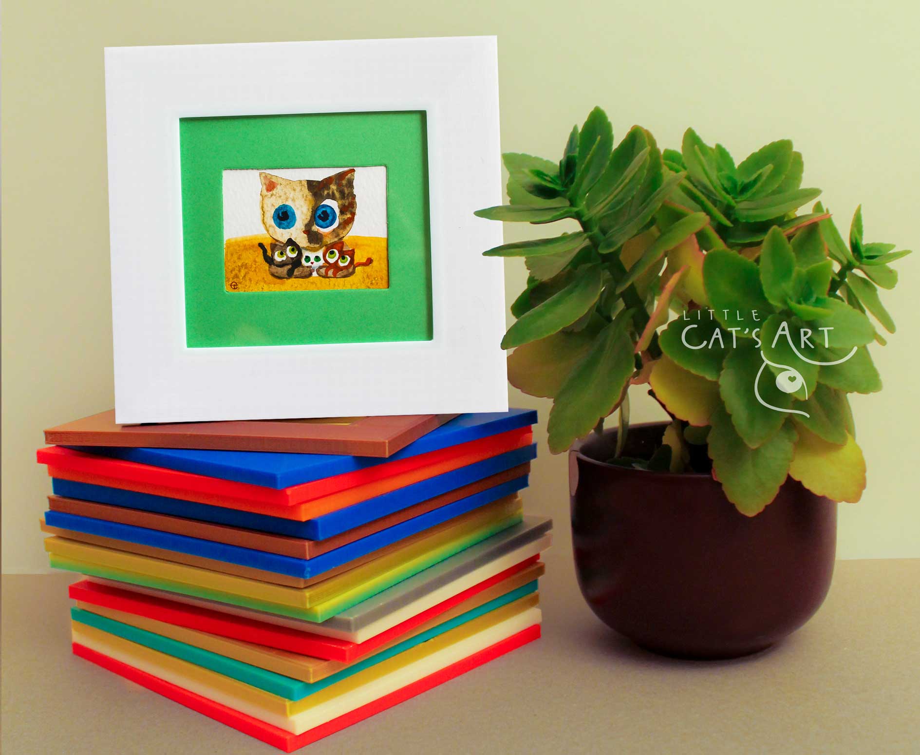 Venus face cat family watercolour painting